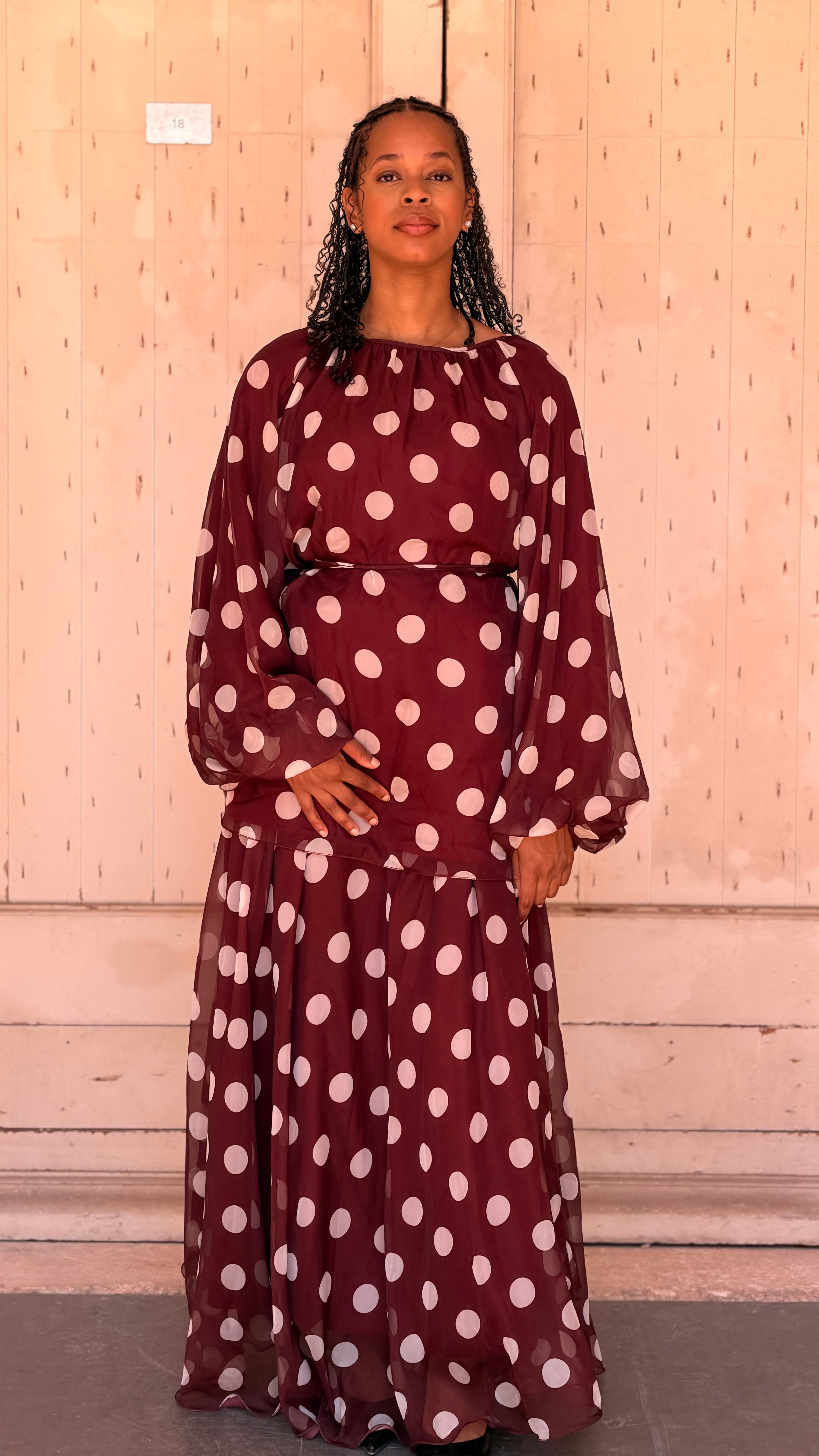 Selena - Bordeaux pois blanc.